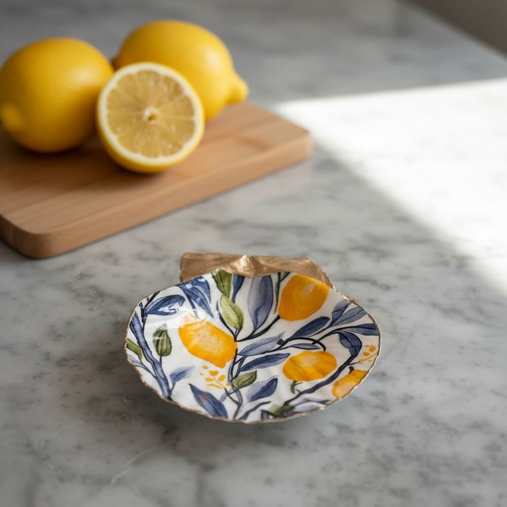 Citrus Lemon Trinket Dish, Lemon Decor, Watercolor Ring Holder, Hostess Gift